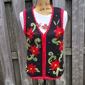 NEW Women's Embellished Poinsettia Holiday Vest from Macy's